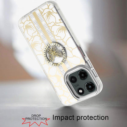 For Motorola Edge 2025 Diamonds 3D Butterfly Floral Design Bling Sparkly Glitter Hybrid Metal Fashion with Ring Stand Case Cover