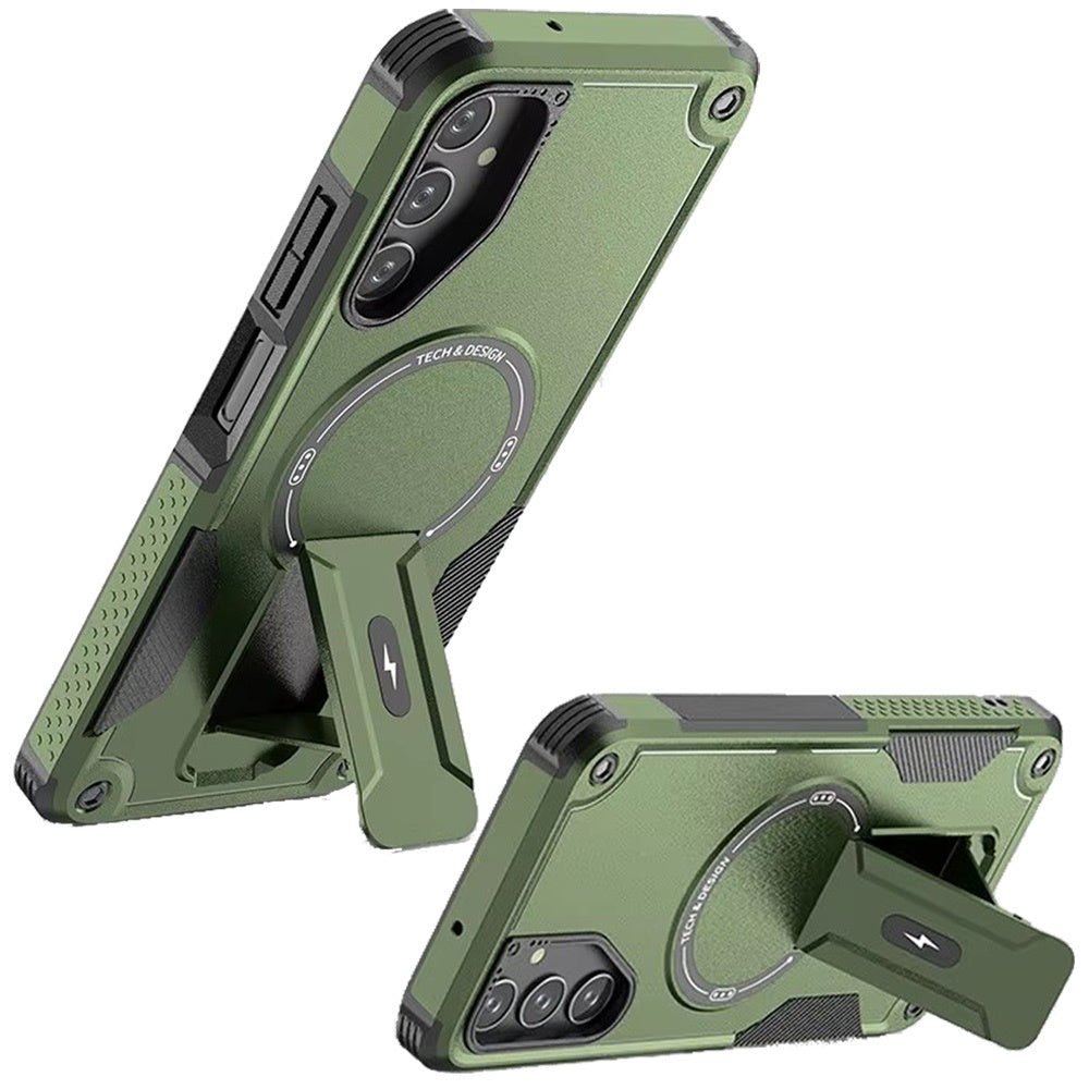 For Samsung Galaxy A17 5G Magnetic Invisible Kickstand Holder with Magsafe, Slim Fit Shockproof Hybrid Military Grade Heavy Duty Case Cover Midnight Green