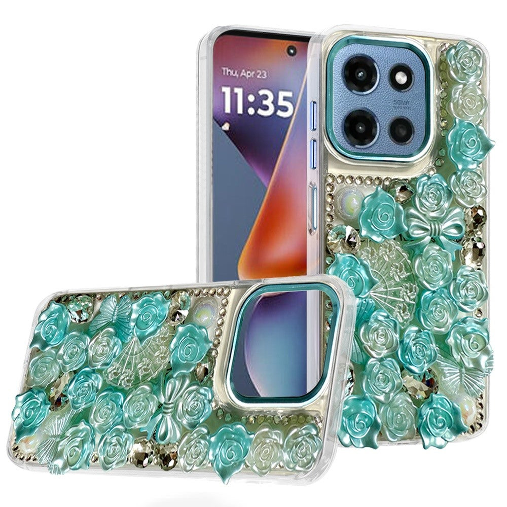 For Samsung Galaxy S26 Ultra 3D Diamond Floral Roses Flower Bling Stone Hybrid, Sparkly Rhinestone Gemstone Back Shockproof Case Cover