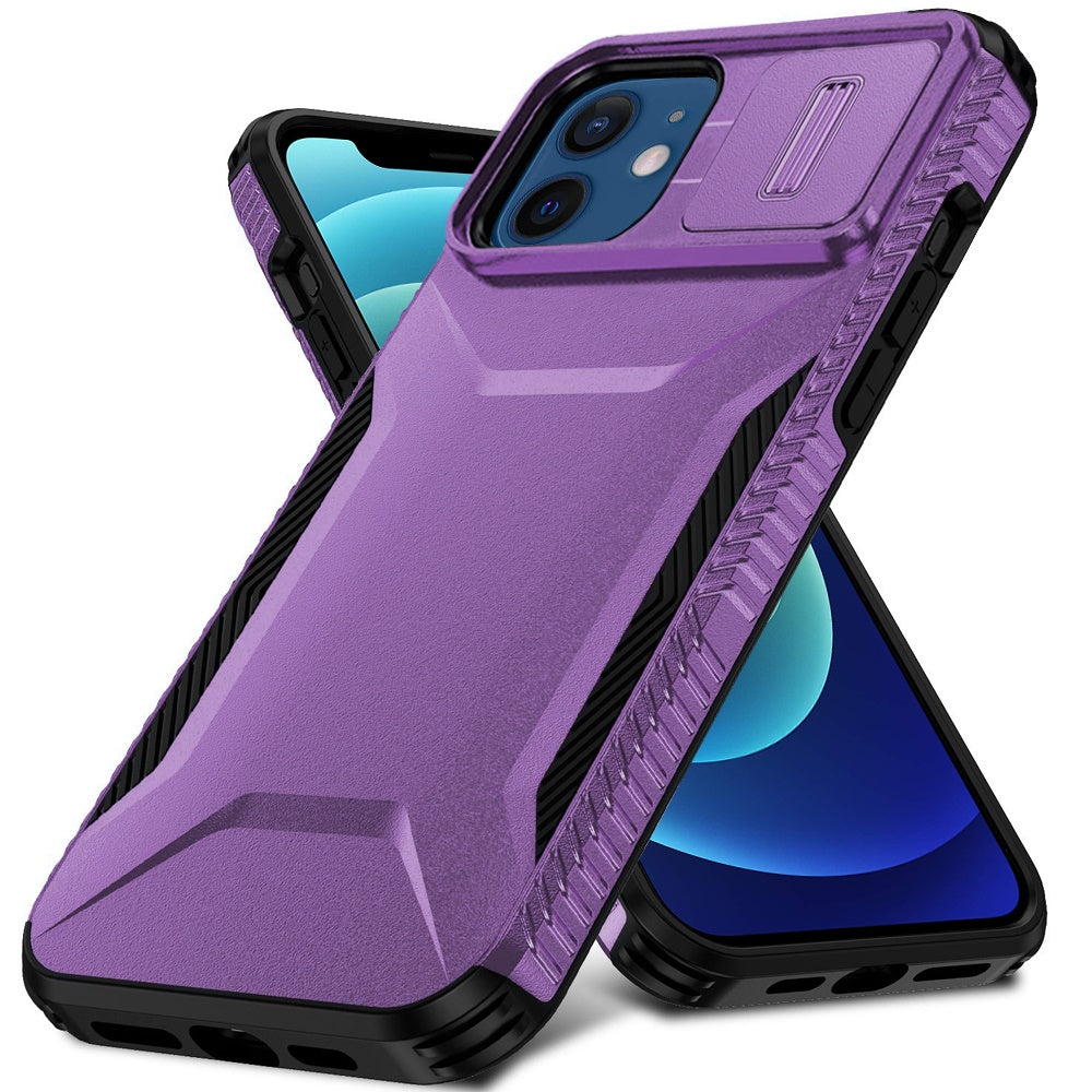 For Apple iPhone 12 /12 Pro Slim Fit Shockproof Hybrid with Slide Camera Window Covering, Rugged Tpu Silicone Hard PC Bumper Case Cover