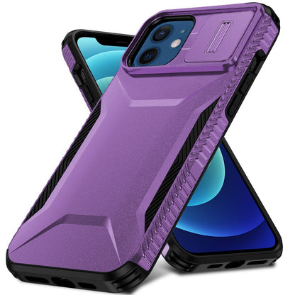 For Apple iPhone 12 /12 Pro Slim Fit Shockproof Hybrid with Slide Camera Window Covering, Rugged Tpu Silicone Hard PC Bumper Case Cover