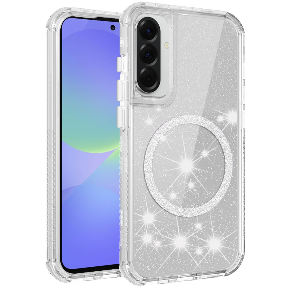 For Samsung Galaxy A37 Magnetic Circle Compatible with Magsafe, Bling Glitter Sparkle 3-in-1 Hybrid Shockproof TPU Bumper Case Cover