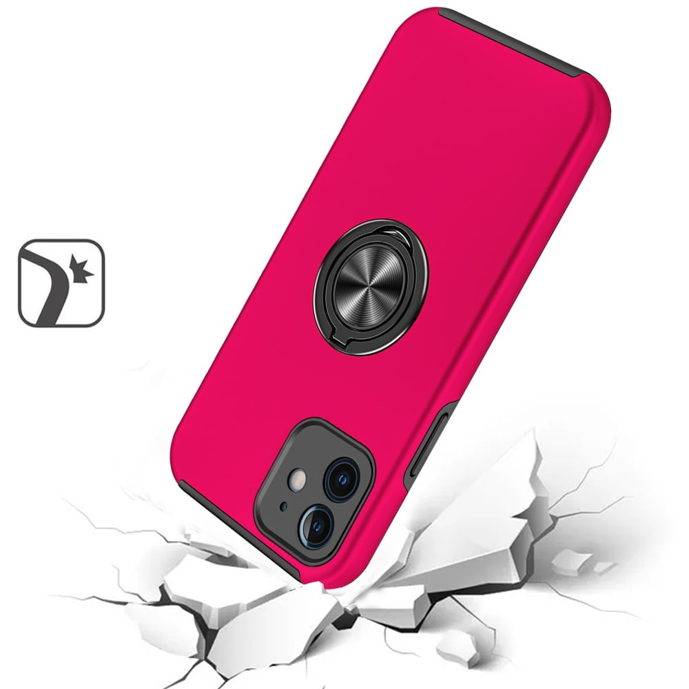 For iPhone 12 / iPhone 12 Pro (6.1") Hybrid 360 Degree Rotatable Metal Invisible Ring Stand Holder Slim Fit Magnetic Car Mount Shockproof Case Cover