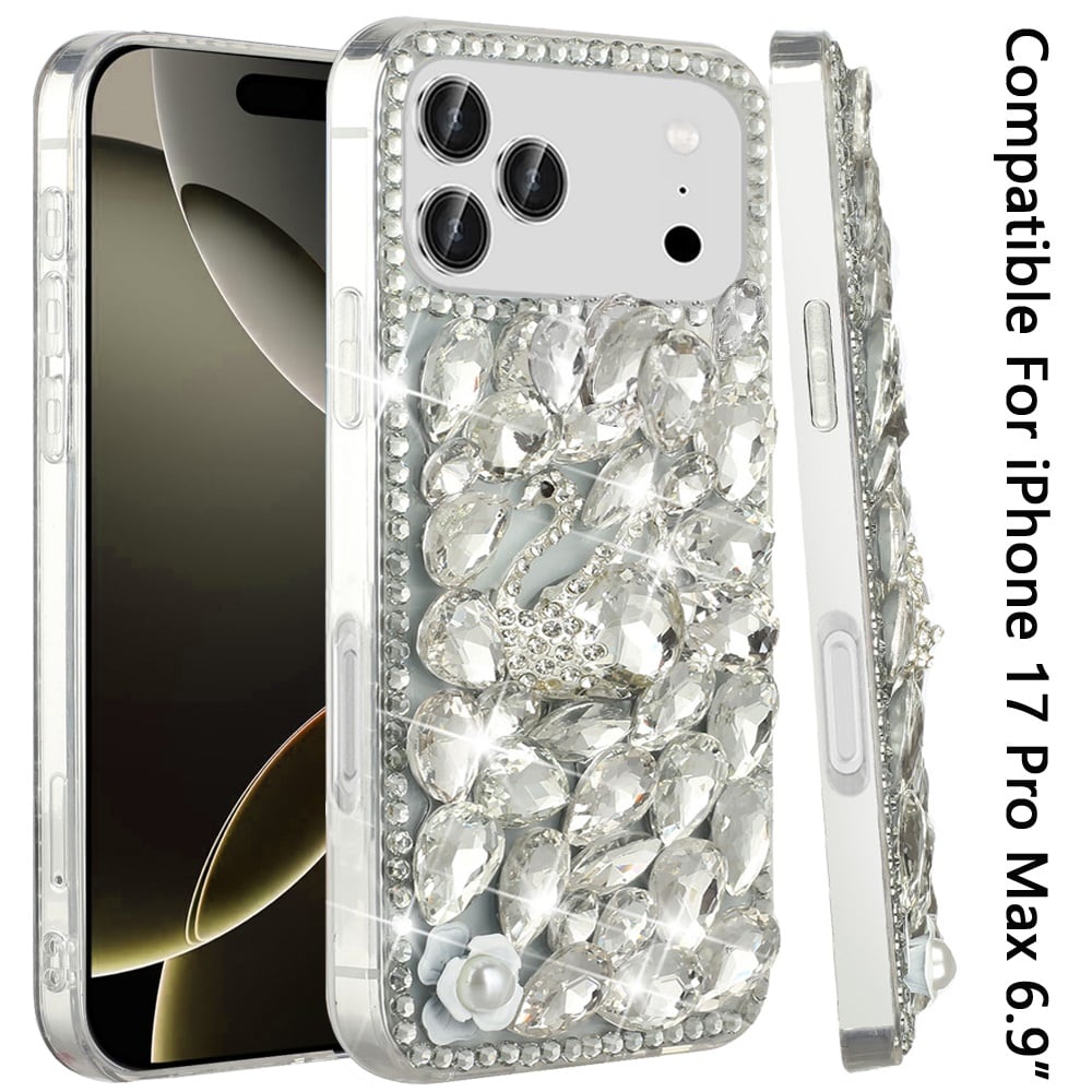 For Apple iPhone 17 Pro Max (6.9") Bling Crystal 3D Full Diamonds Luxury Sparkle Rhinestone Hybrid Protective Case Cover