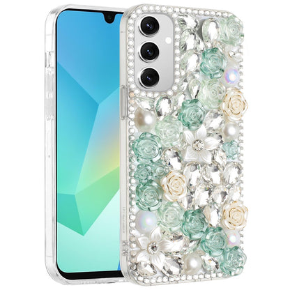 For Motorola Moto G 5G 2025 Fashion Rose Flower Floral Bling Crystal 3D Full Diamonds Pearl Sparkle Rhinestone Glitter Hybrid Case Cover