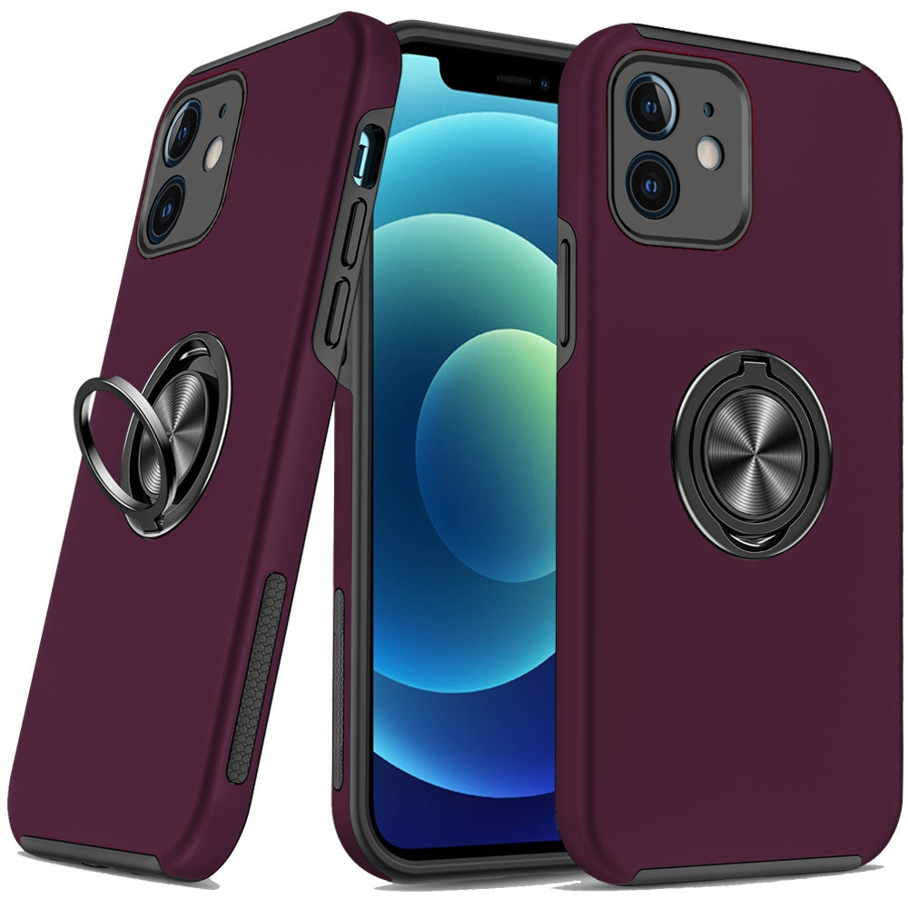 Phone Case for Apple iPhone 12 /12 Pro Invisible Ring Stand Shockproof Anti Slip Durable Grip Protective Hybrid Fit Magnetic Car Mount Holder Cover Purple