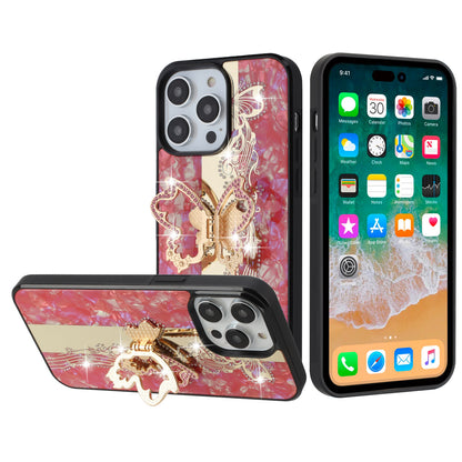 For Motorola Moto G 5G 2025 Diamonds 3D Butterfly Bling Sparkly Glitter Ornaments Engraving Hybrid with Stand Fashion Case Cover Enchanted Butterfly Red