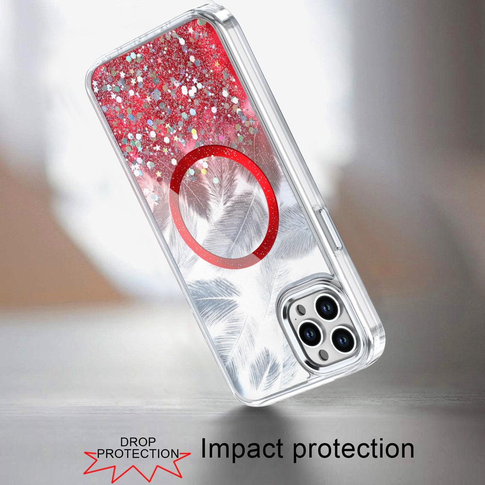 For Apple iPhone 14 Plus Epoxy Glitter Shimmer Fashion Case with Magnetic Magsafe Compatible Hybrid Sparkling Slim Protective Case Cover