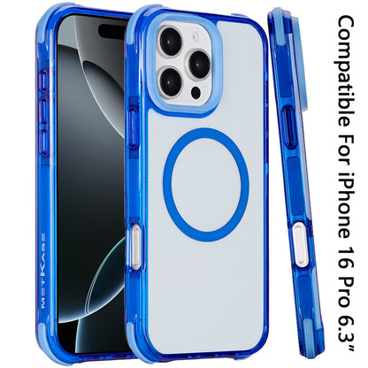 For Apple iPhone 16 Pro 3in1 Two Tone Magnetic Hybrid Drop Proof Shockproof Protection Durable Design Secure Grip Multi Layer Design Case Cover Dark Blue Two Tone