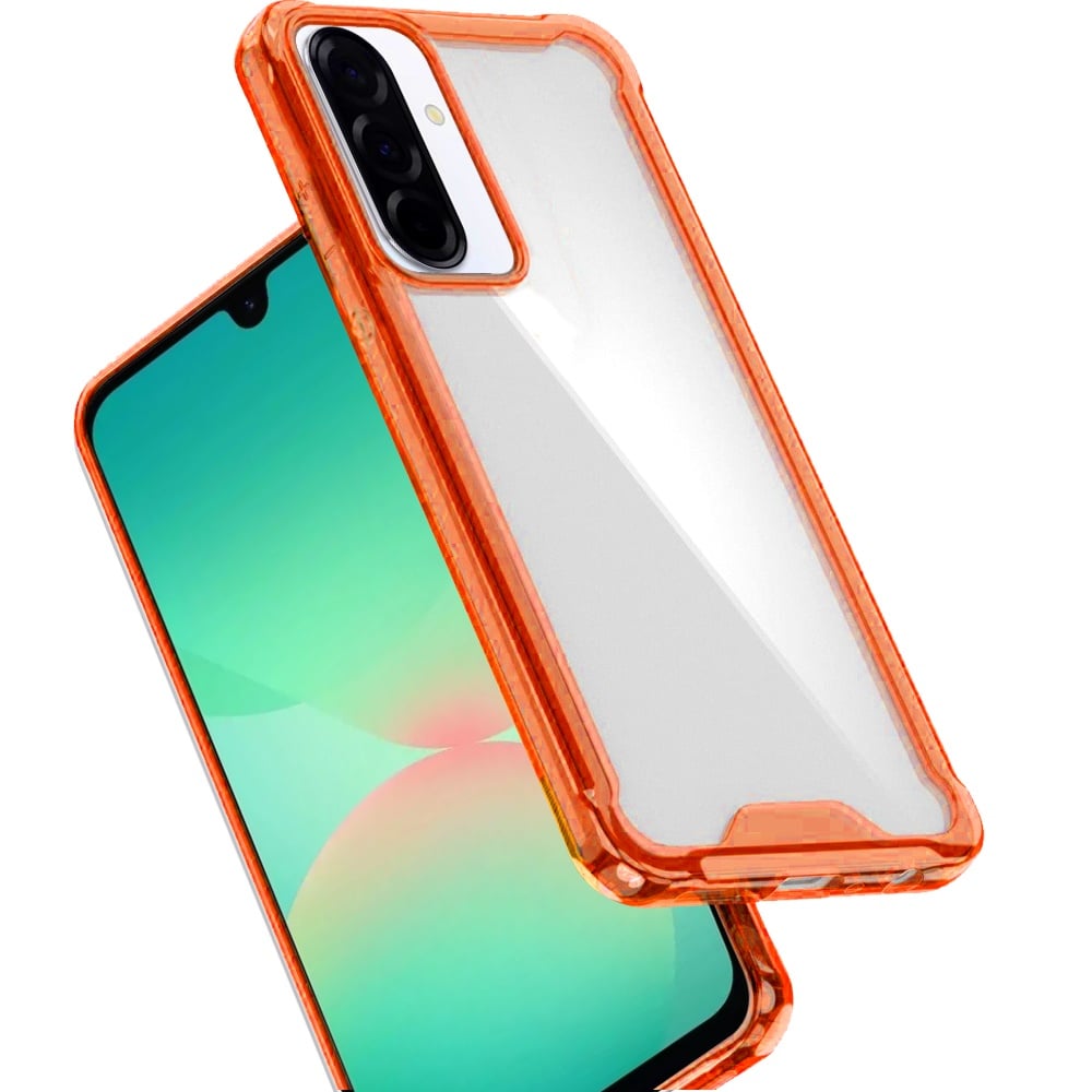 Phone Case for Samsung Galaxy A27 Shockproof Transparent Hard PC TPU Hybrid Durable Frame Gummy Protective Slim Grip Lightweight Cover Cosmic Orange