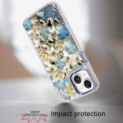 For Samsung Galaxy A37 3D Diamond Floral Roses Flower Bling Stone Hybrid, Sparkly Rhinestone Gemstone Back Shockproof Case Cover