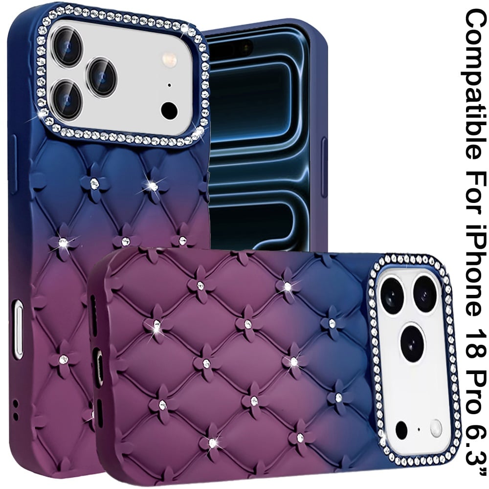 Phone Case for Apple iPhone 18 Pro Floral Glitter Shimmer Bling Hybrid Shockproof Anti Slip Thick TPU Protective Stylish Design Cover