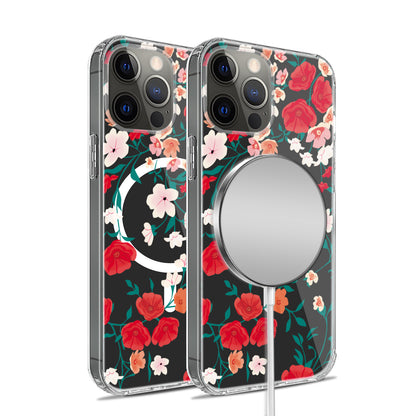 For Apple iPhone 16e Hybrid Flower Design Stylish Fashion Case, MagSafe Compatible, Thick Shockproof Hard PC Case Cover
