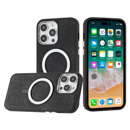 For Apple iPhone 17 Pro Fashion PU Vegan Leather Chrome Edge Hybrid, MagSafe Compatible, Durable TPU Hard PC Case Cover Black