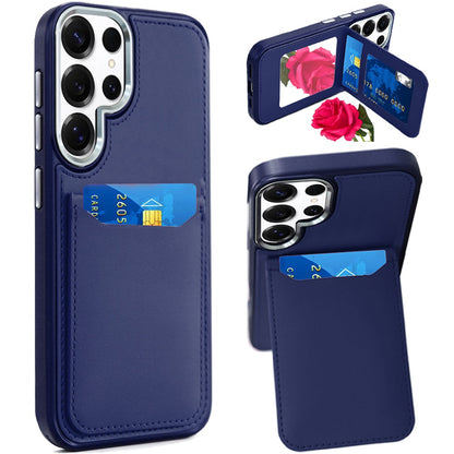 For Samsung Galaxy S23 Ultra PU Leather Wallet Cover with Credit Card Holder, Kickstand & Mirror Inside Slim Fit TPU & PC Hybrid Design Case Cover