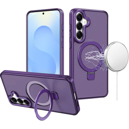 For Apple iPhone 17E /16E Magnetic Metal Matte with Built-in MagSafe Stand, Hybrid Shockproof Armor, TPU Frame Case Cover Purple