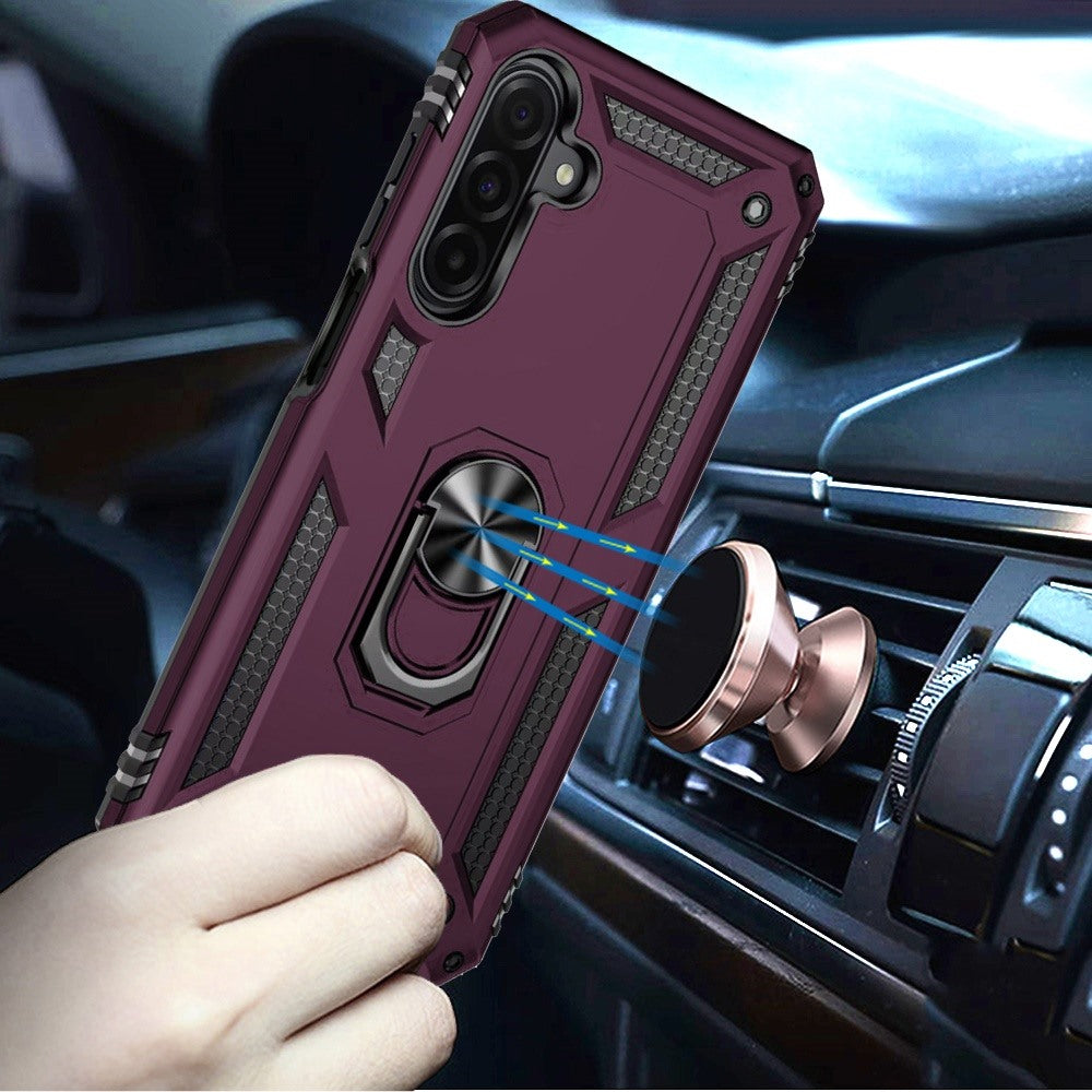 Phone Case for Galaxy A17 5G Rotatable Ring Stand Shockproof Hybrid Armor Anti Slip Heavy Duty Fit Magnetic Car Mount Durable Grip Cover Purple