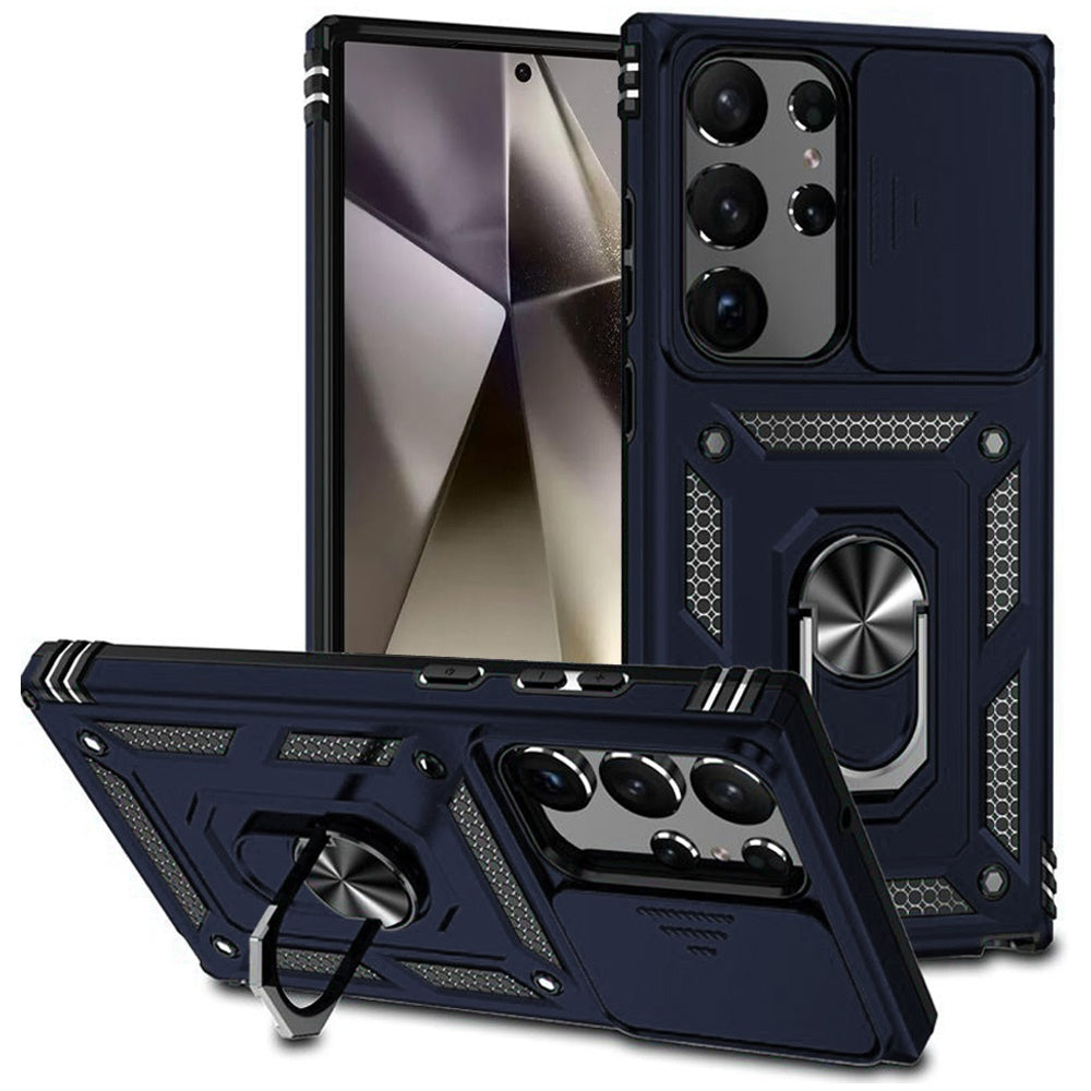 For Samsung Galaxy S25 Ultra Hybrid Ring Shockproof with 360° Rotate Ring Kickstand, Camera Lens Protection, Soft Edge Bumper Case Cover