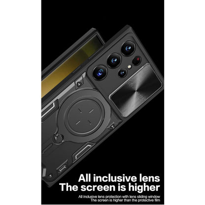 For Samsung Galaxy A17 5G Hybrid Shockproof with Magnetic Ring Stand, Compatible with Magsafe & Sliding Camera Lens Protector Case Cover