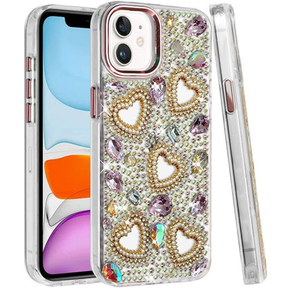 Phone Case for Apple iPhone 11 Luxury Crystal Heart Rhinestone Diamond Bling Shockproof Hybrid Glitter Protective Stylish Durable Grip Cover