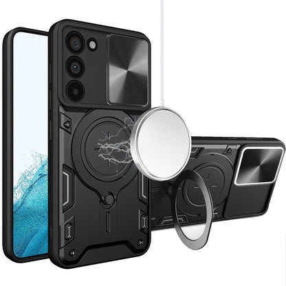 Phone Case for Galaxy S22 Magnetic Ring Stand Shockproof Hybrid Full Camera Slide Guard Anti Slip Heavy Duty Protective Armor Cover
