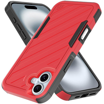 Phone Case for Apple iPhone 16 Rugged Shockproof Dual Layer Lined Armor Heavy Duty Impact Resistant Protective Grip Durable Everyday Protection Cover Red