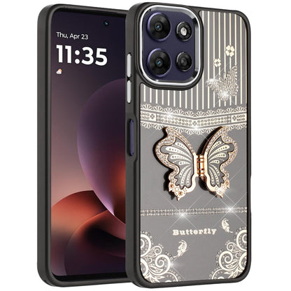 Phone Case for Motorola Moto G Power 5G 2026 /2025 Glitter Bling Butterfly Stand Metallic Edge Hybrid Shockproof Grip Durable Camera Protection Stylish Design Cover
