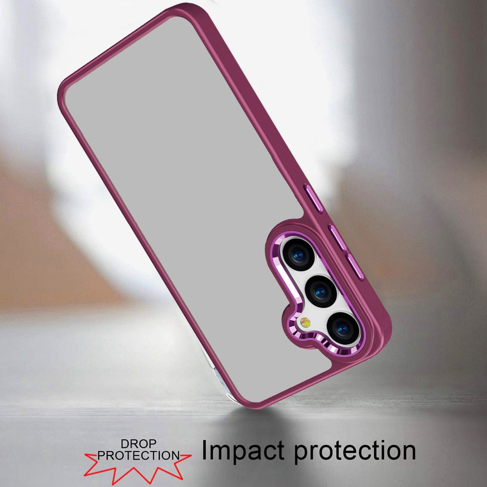 For Samsung Galaxy S26 Slim Fit Hybrid Transparent Thick Acrylic with Metal Buttons Frame Protective Hard PC + TPU Shockproof Case Cover