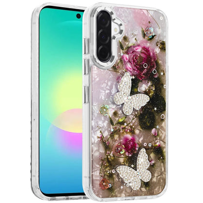 Phone Case for Samsung Galaxy A27 Glitter Butterfly Design Metal Buttons Shockproof Hybrid TPU + PC Durable Protective Slim Grip Stylish Cover