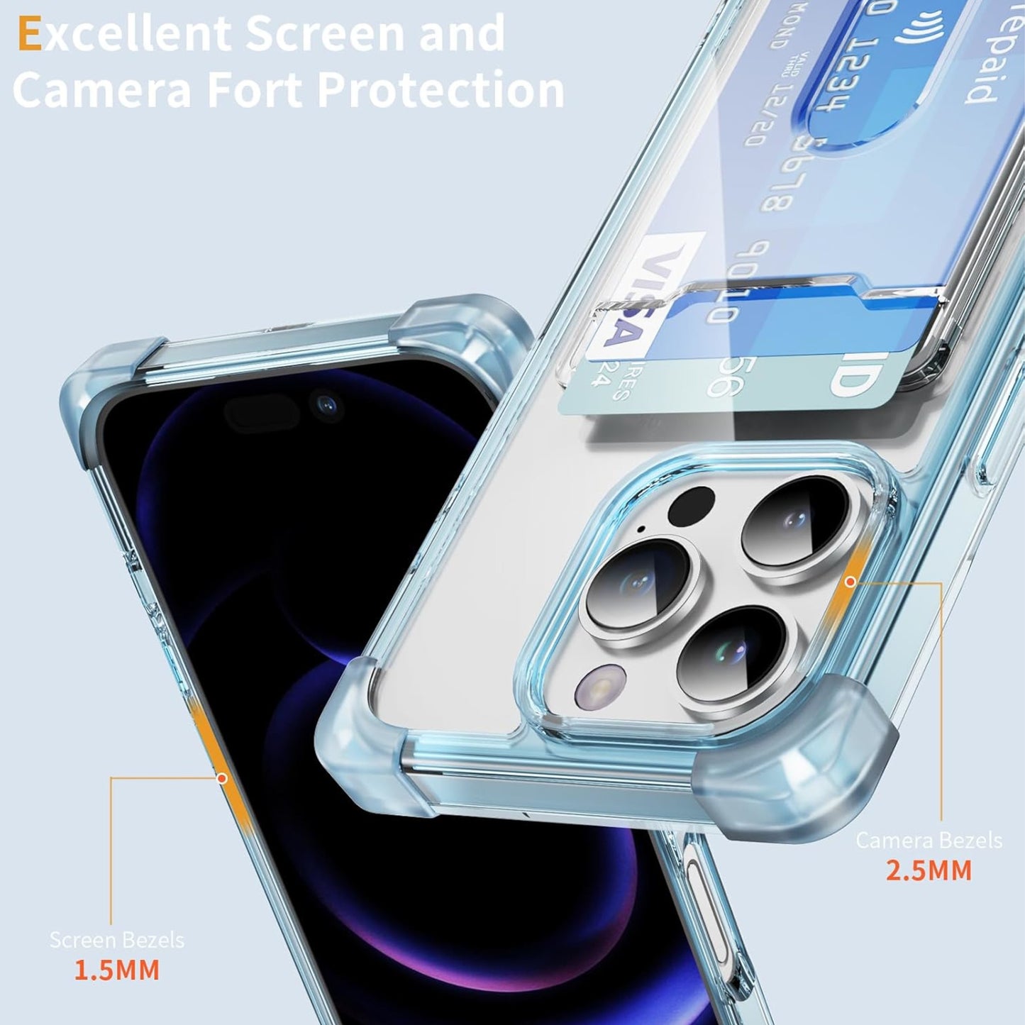 For Apple iPhone 16 Pro (6.3") Wallet Clear Case with Credit Card Holder Rubber Silicone TPU Protection Corner Bumper Shockproof Case Cover