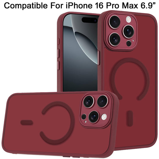 Phone Case for iPhone 16 Pro Max (6.9") Matte Frosted Magnetic Hybrid Hard PC Soft TPU Camera Protection Slim Shock Absorbing Anti Fingerprint Cover