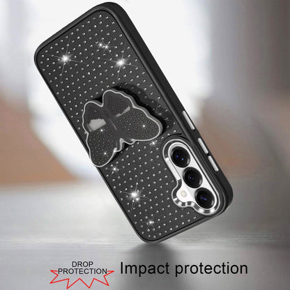 Phone Case for Samsung Galaxy S26 FE /Fan Edition Butterfly Grip Pop Stand Diamond Sparkle Hybrid Shockproof Metal Button Slim Protective Grip Decorative Design Cover