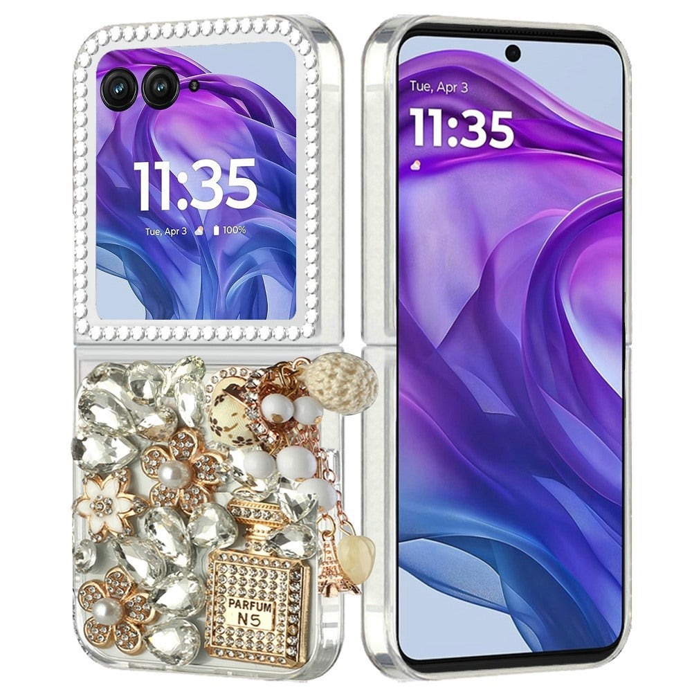 For Motorola Razr+ Plus 2024 Bling Crystal 3D Full Diamonds Luxury Sparkle Rhinestone Ornaments Fashion Hybrid Case Cover