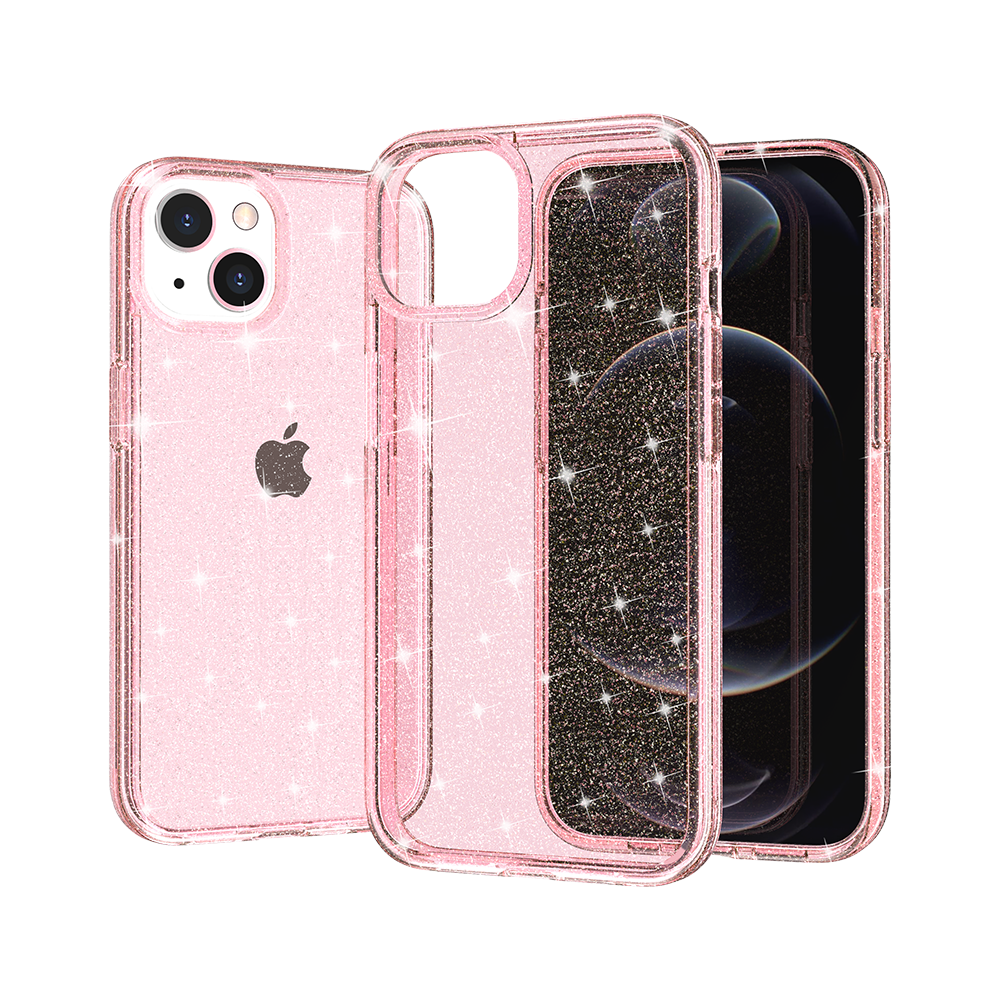 For Samsung Galaxy A17 5G Transparent Glitter Shiny Sparkle Bling TPU Rubber Hard Back Hybrid Frame Shockproof Case Cover Pink