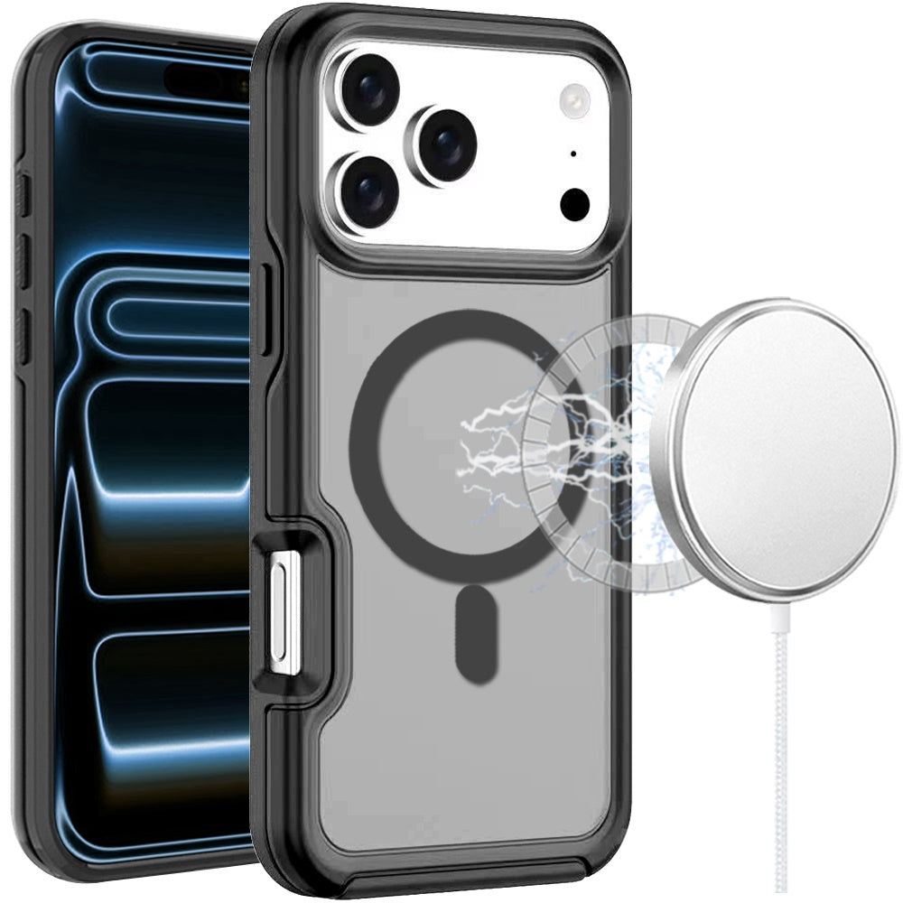 For Apple iPhone 17 Pro Max (6.9") Slim & Durable Compatible with MagSafe Hybrid Shockproof Glossy Oil Protective Dual Layer TPU + PC Case Cover Hotpink