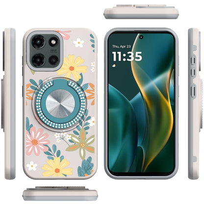 For Motorola Moto G Stylus 5G 2025 Pattern Design Hybrid with Invisible Ring Stand & Magnetic Back, Shockproof Protective Grip Case Cover