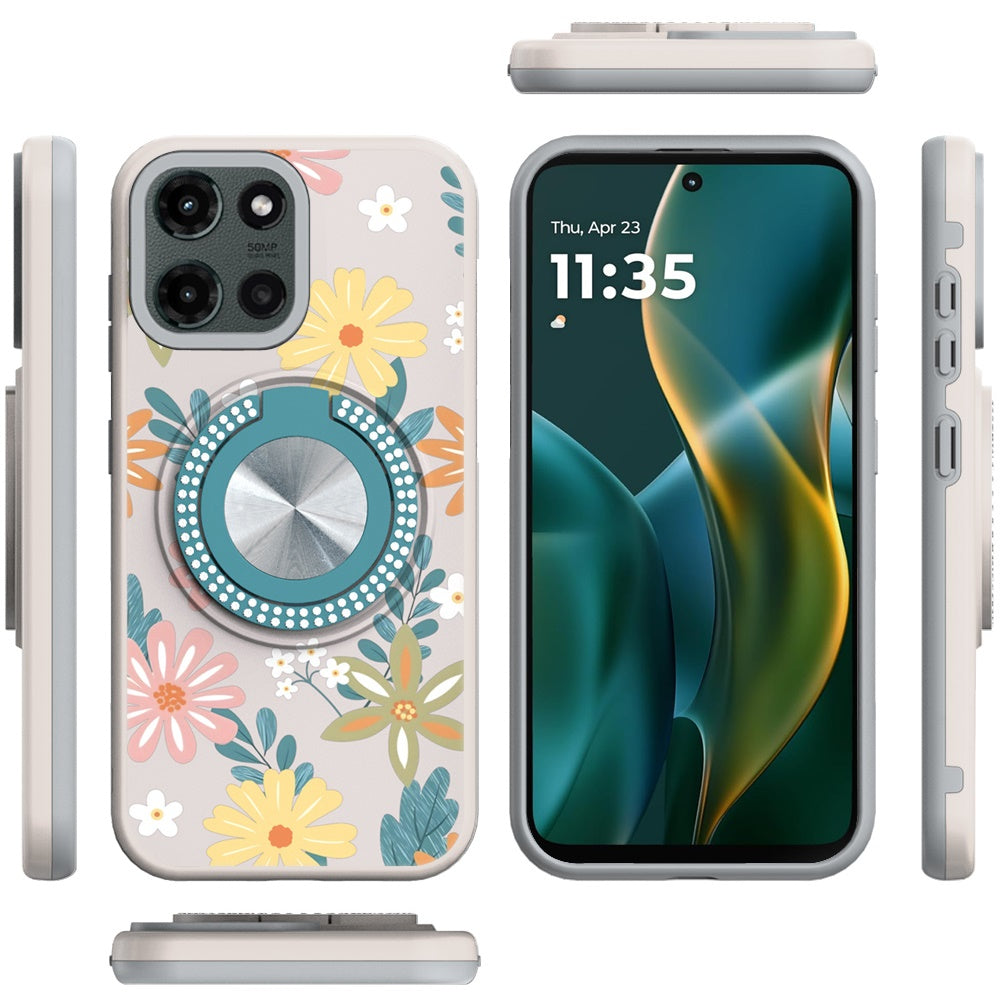 For Motorola Moto G Stylus 5G 2025 Pattern Design Hybrid with Invisible Ring Stand & Magnetic Back, Shockproof Protective Grip Case Cover
