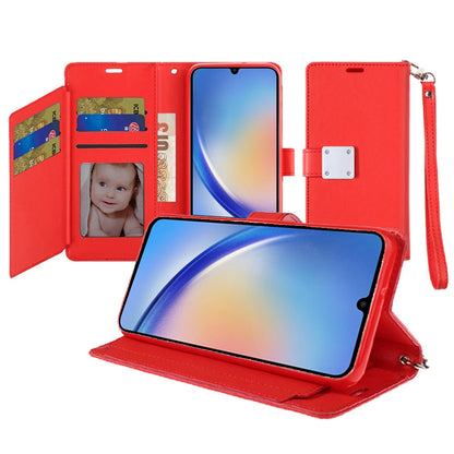 For Apple iPhone 16 Plus (6.7") Premium Leather Wallet with Credit Card ID Slots Cash Holder Duo Flip Pouch Stand and Strap Case Cover