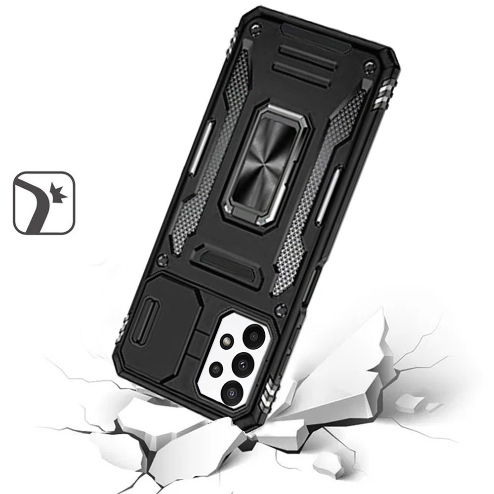 Tough Hybrid Case with Movable Camera Window & Metal Ring Stand Shockproof