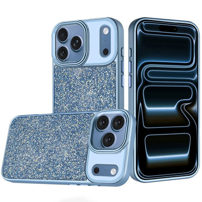 Phone Case for Apple iPhone 18 Pro/ iPhone 17 Pro Crystal Glass Bling Diamond Metallic Edge Shockproof Durable Protective Clear Hybrid Stylish Premium Design Cover Blue
