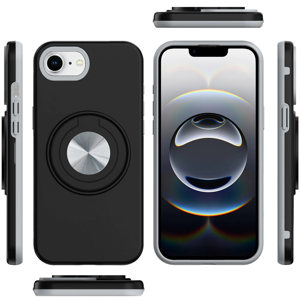 Metal Matte Hybrid with Invisible Rotational Ring Stand, Car Mount Friendly, Military Grade Slim Fit Sturdy