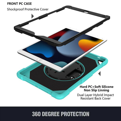 For 3-in-1 Tough Hybrid Shockproof Protector Silicone TPU with Pencil Holder, Kickstand, Hand & Shoulder Strap Teal Tablet Case Cover