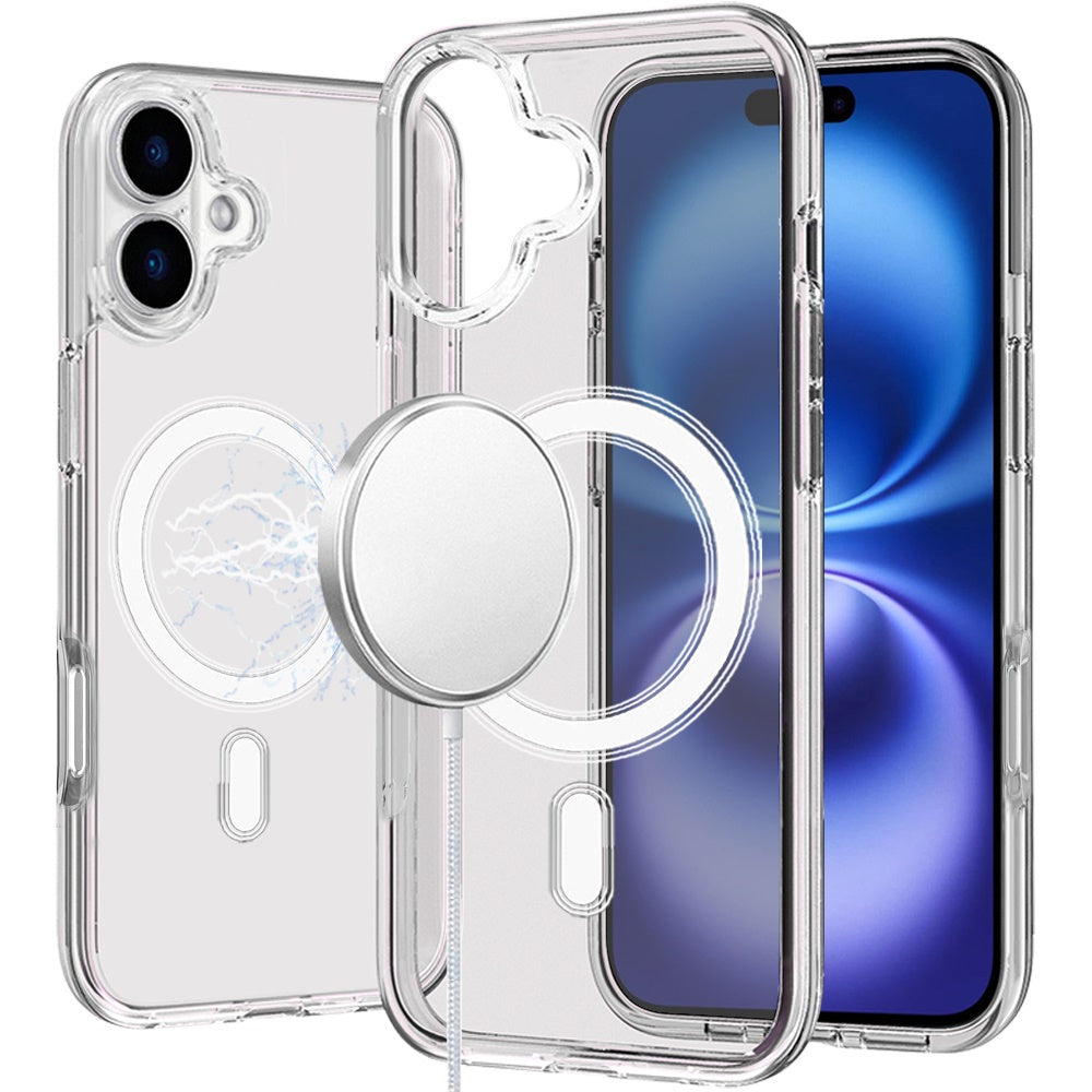 For Apple iPhone 17 MagSafe Compatible Transparent Hybrid Case with Magnetic Circle, Shock Absorption TPU Rubber Case Cover Clear