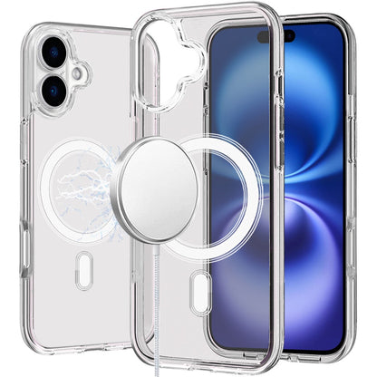 For Apple iPhone 17 MagSafe Compatible Transparent Hybrid Case with Magnetic Circle, Shock Absorption TPU Rubber Case Cover Clear