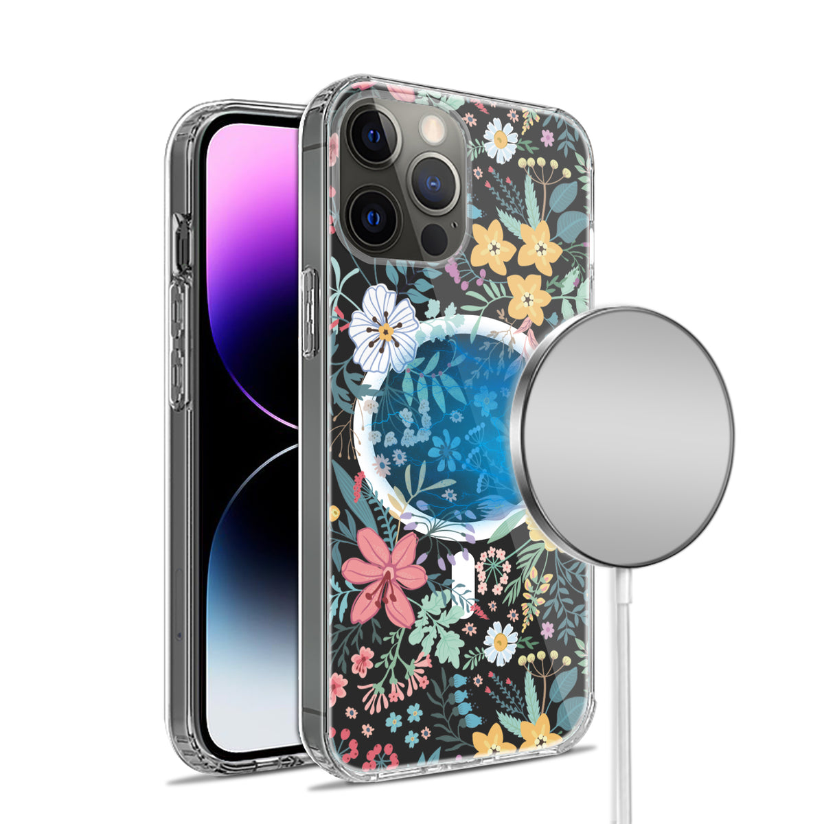 For Apple iPhone 16 Plus (6.7") Hybrid Flower Design Stylish Fashion Thick Hard MagSafe Compatible Shockproof Case Cover