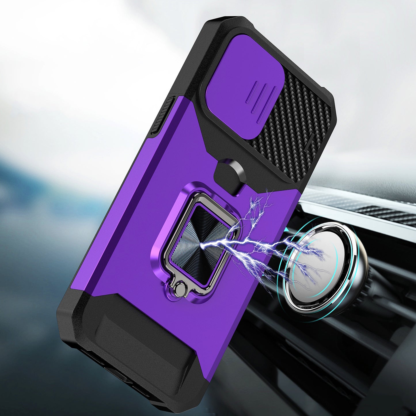 For Motorola Moto G Power 5G 2025 Wallet Case with Ring Stand & Slide Camera Cover Back Credit Card Slot Holder, Military Grade Case Cover Purple