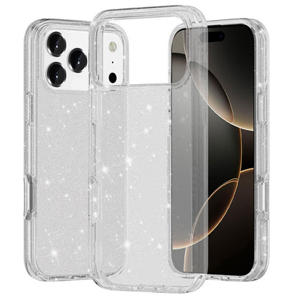 For Apple iPhone 17 Pro Transparent Glitter Shiny Sparkle Bling TPU Rubber Hard Back Hybrid Frame Shockproof Case Cover