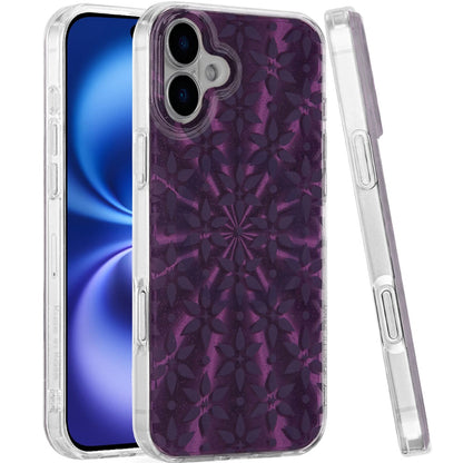 For Apple iPhone 17 Stylish Pattern Fashion IMD Printed Design TPU Double Layer Slim Shockproof with Magnetic Back Case Cover Flowers Mandala Purple