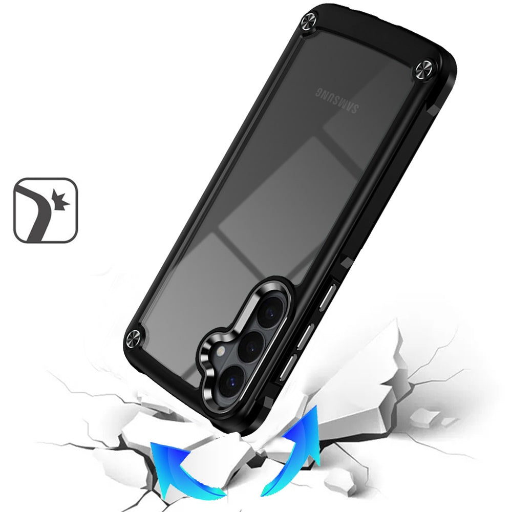 For Samsung Galaxy S26+ / S26 Plus Hybrid Transparent Rubber with Metal Buttons & Camera Edges Hard TPU Corner Frame Bumper Case Cover