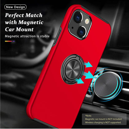 For Apple iPhone 16e /iPhone SE4 Military Grade Hybrid Case with Flat Metal Ring 360° Rotation Kickstand, Slim Fit Back Hard PC Case Cover